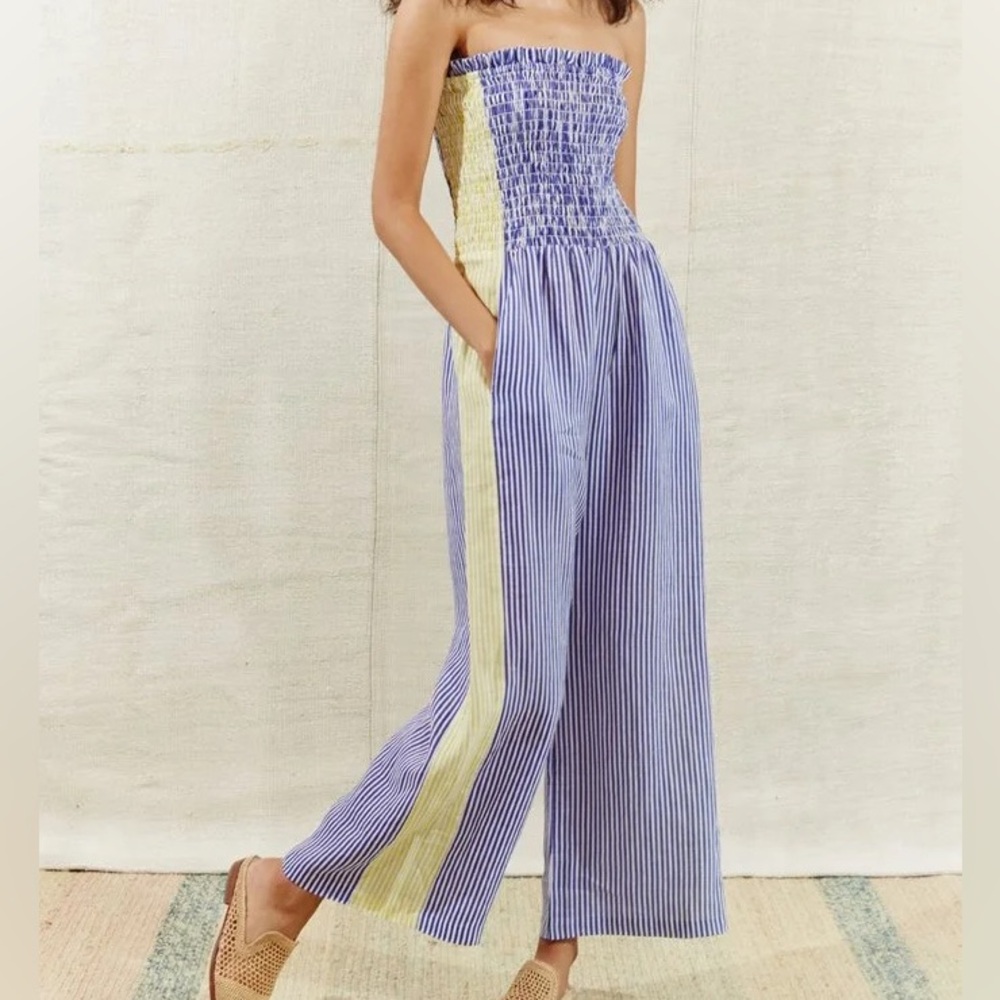 A peace treaty Striped Blue and Yellow Jumpsuit linen